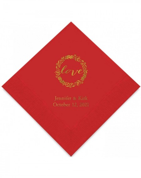 Tableware Personalized Printed Paper Napkins 3-Ply 50 Pack - Luncheon Red - Red - CO195E6E38W $22.62