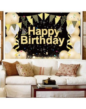 Banners & Garlands Black Gold Happy Birthday Hanging Banner Porch Sign with Fabric Sign Poster Background Photo Booth Backdro...