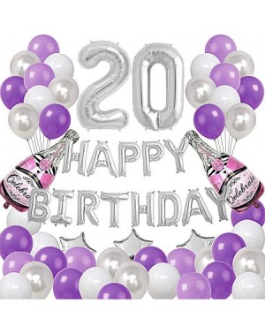 Balloons Silver Number 20 Foil Balloons Happy Birthday Banner with 47Pcs Latex and Foil Balloons for 20th Birthday Party Deco...