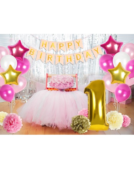 Party Packs 1st Birthday Decorations Kit Pink and Gold for Girls Birthday Party Supplies Unicorn Happy Banner with Latex Foil...