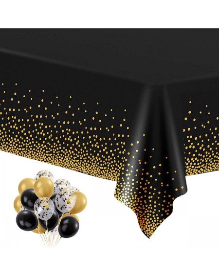 Tablecovers 6 Pack Black and Gold Plastic Tablecloths for Rectangle Tables- Disposable Party Gold Dot Confetti Table Covers w...