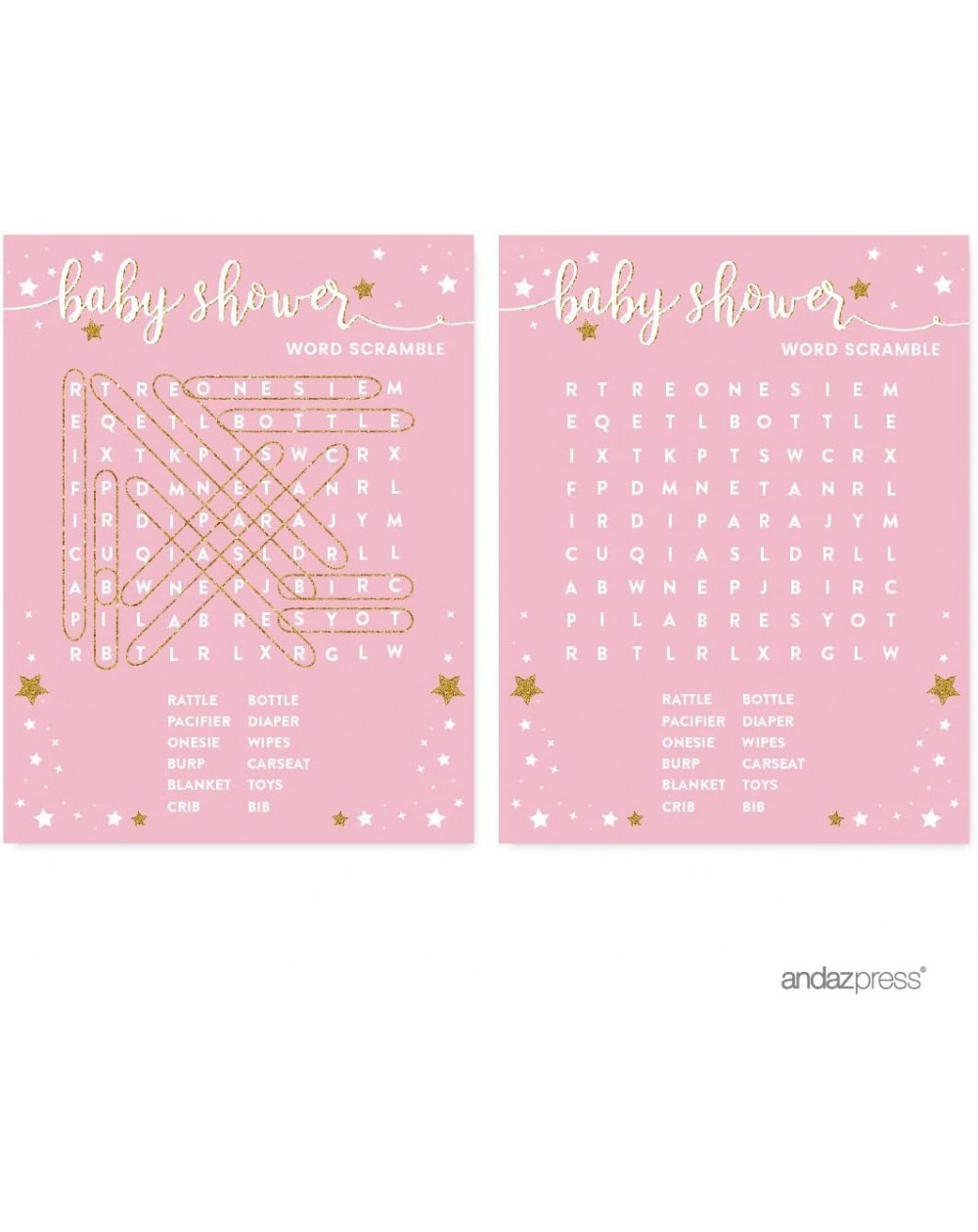 Favors Twinkle Twinkle Little Star Pink Baby Shower Collection- Word Scramble Game Cards- 20-Pack- Games Activities and Decor...