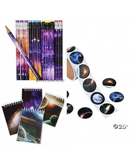 Party Packs (48) Galaxy Party Favors- 24 Mini Spiral NOTEBOOKS & 24 Pencils Plus 48 Outer Space Stickers - Party Favors - Sci...
