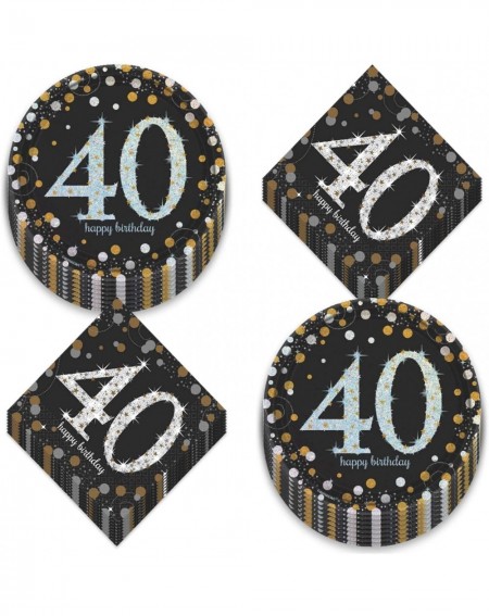 Party Packs 40th Birthday Party Supplies - Metallic Silver and Gold Dot Paper Dessert Plates and Beverage Napkins (Serves 16)...