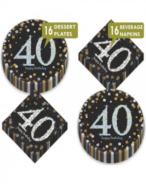 Party Packs 40th Birthday Party Supplies - Metallic Silver and Gold Dot Paper Dessert Plates and Beverage Napkins (Serves 16)...
