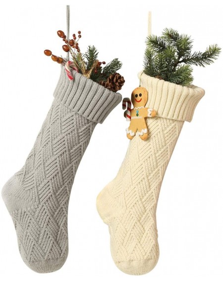 Stockings & Holders Knitted Christmas Stockings White and Grey Xmas Gifts Bags 18 Inches Holiday Decorations Set of 2 - 1 Whi...