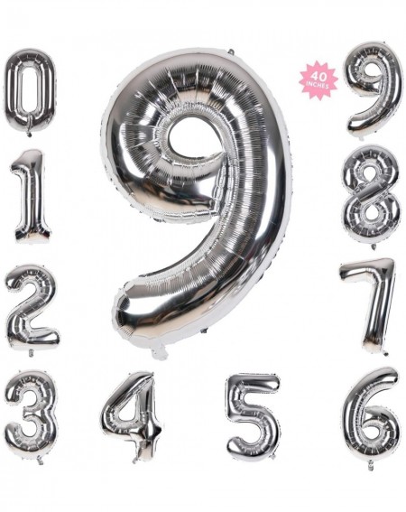 Balloons 40 Inch Giant Helium Foil Number 0-9 Silver Balloon Birthday Wedding Party Decorations (Silver Number Balloon 9) - S...