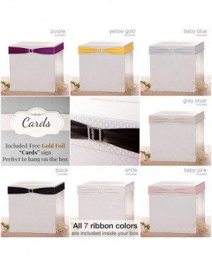 Favors Wedding Card Box - 7 Satin Ribbon Colors & Rhinestone Buckle - 10x10x10" Large Elegant White Finish - Perfect for Gift...