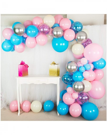 Balloons DIY Balloon Garland and Arch Kit for Gender Reveal- Wedding and Birthday Party (Metallic Silver- Blue and Pink Color...
