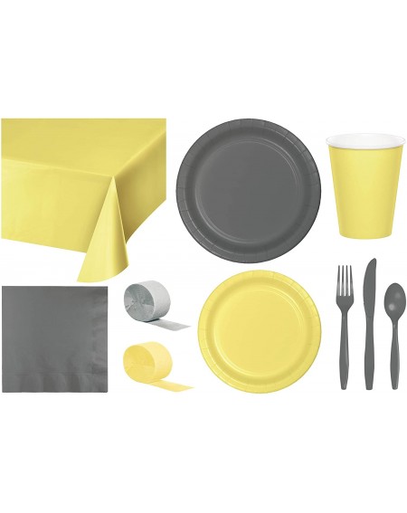 Party Packs Party Bundle Bulk- Tableware for 24 People Mimosa Yellow and Gray- 2 Size Plates Napkins- Paper Cups Tablecovers ...