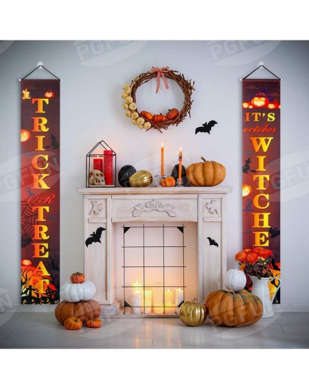 Banners & Garlands Halloween Decorations Outdoor Banners"Trick or Treat and It's October Witches"Halloween Signs with Pumpkin...