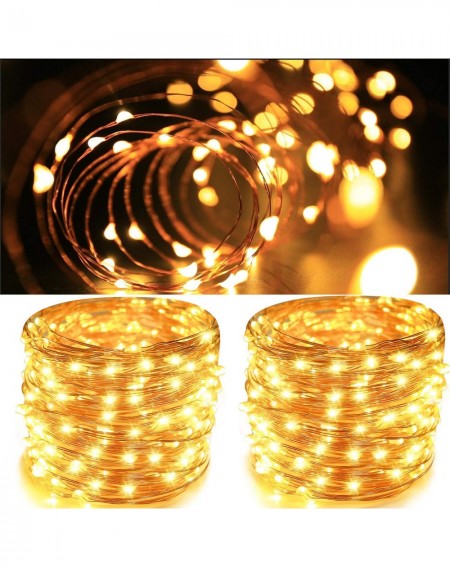 Indoor String Lights Fairy Lights 2 Pack 100 LED 33 FT Copper Wire Christmas Lights USB & Battery Powered Waterproof LED Stri...