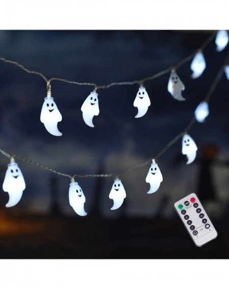 Indoor String Lights 25 LED Halloween White Ghost String Lights- 8 Modes Fairy String Lights- Battery Operated Halloween Ligh...