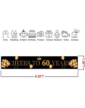 Photobooth Props 60th Birthday Banner- Cheers to 60 Years Banner- Black Gold 60 Anniversary Party Sign- Large 60th Happy Birt...