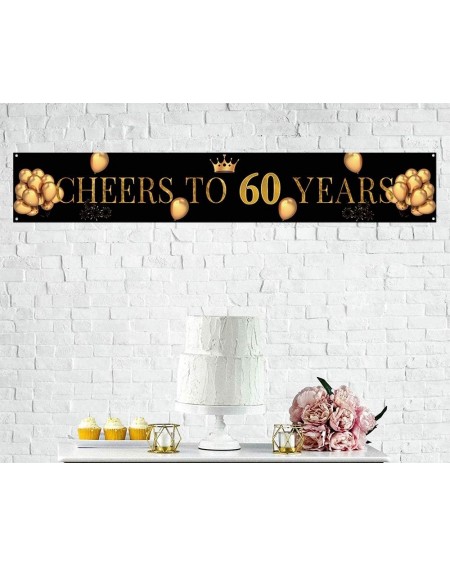Photobooth Props 60th Birthday Banner- Cheers to 60 Years Banner- Black Gold 60 Anniversary Party Sign- Large 60th Happy Birt...