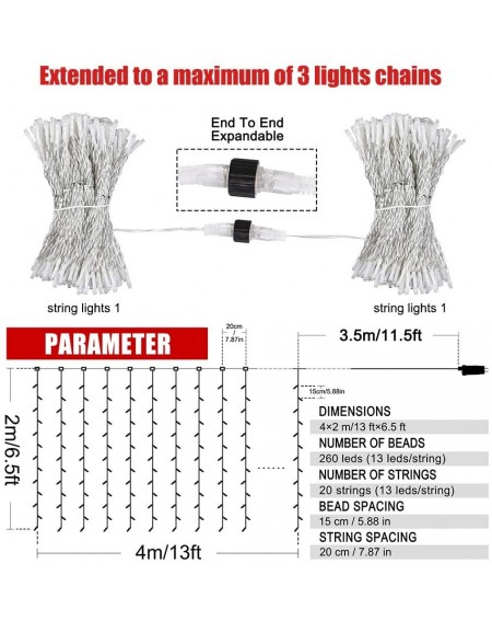 Outdoor String Lights Curtain Lights-13ftx6.5ft Safety Window Curtain Icicle String Lights with Memory 30V 8 Modes for Christ...