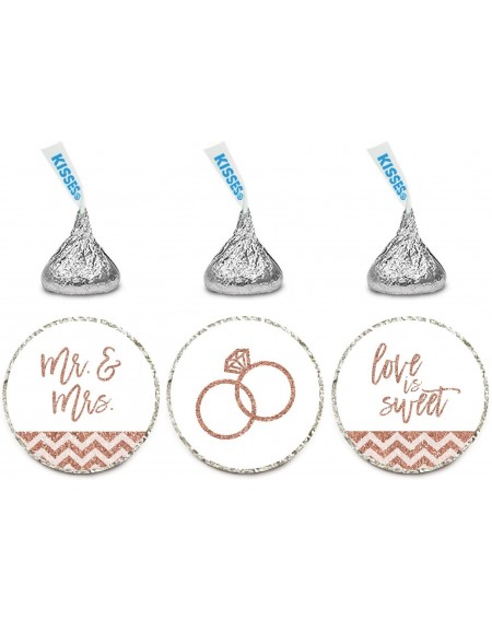 Favors Rose Gold Faux Glitter Wedding Party Collection- Chocolate Drop Label Stickers Trio- 216-Pack- Champagne Colored Decor...