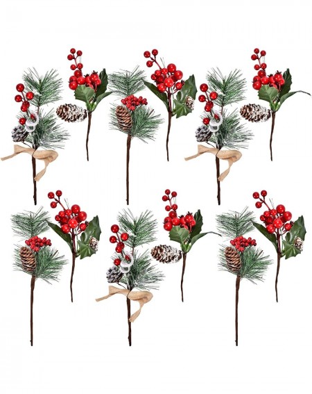 Garlands 12 Red Berry and Pine Cone Christmas Picks with Holly Branches for Holiday Decorations Great Addition to Any Christm...
