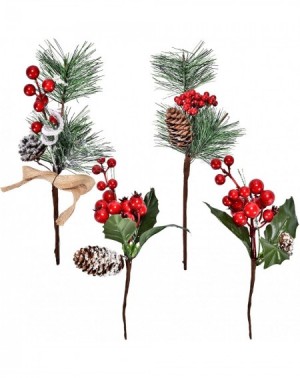Garlands 12 Red Berry and Pine Cone Christmas Picks with Holly Branches for Holiday Decorations Great Addition to Any Christm...