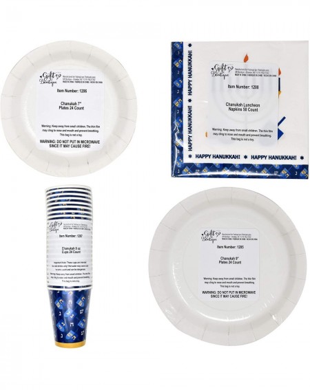 Party Favors Hanukkah Plates and Napkins for 24 Guests Includes 24 9" Dinner Plates 24 7" Dessert Plates and 48 Luncheon Napk...