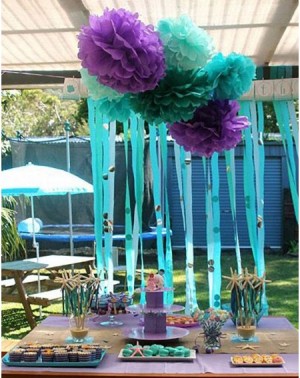 Tissue Pom Poms Mermaid Birthday Party Decorations/Under The Sea Party Teal Purple Blue Mint Tissue Pom Poms Paper Fans Baby ...