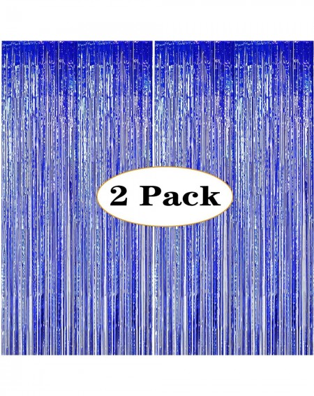 Photobooth Props 2 Pack 3.28 ft x 9.8 ft Blue Foil Curtains Metallic Tinsel Fringe Curtain Photo Booth Props Backdrop Curtain...