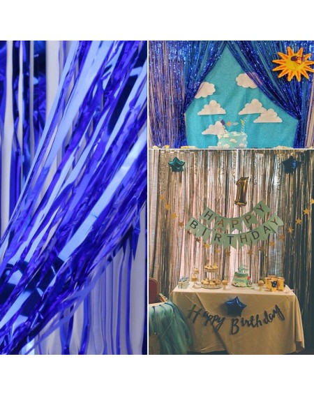 Photobooth Props 2 Pack 3.28 ft x 9.8 ft Blue Foil Curtains Metallic Tinsel Fringe Curtain Photo Booth Props Backdrop Curtain...