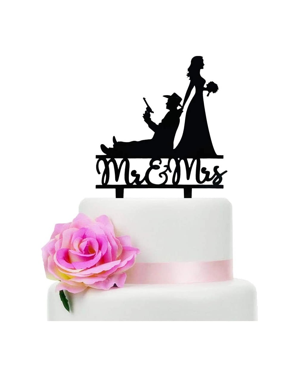Cake & Cupcake Toppers Mr and Mrs Wedding Cake Topper- Funny Gun Theme Wedding Bridal Shower or Anniversary Cake Topper (Gun)...