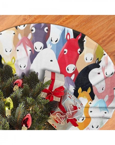 Tree Skirts Colorful Cartoon Horses Merry Christmas Tree Skirt for Xmas Holiday Party Tree Mat Decor Ornaments 36 Inch - Colo...