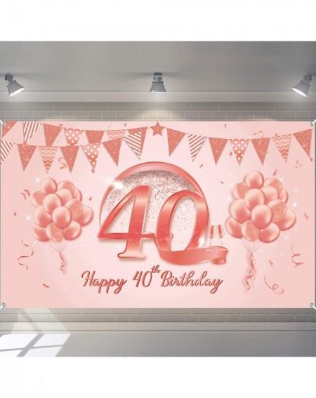 Banners & Garlands Happy 40th Birthday Banner Backdrop Large Fabric Happy Birthday Yard Sign Photography backgroud Rose Gold ...