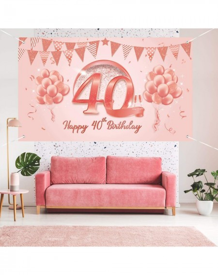 Banners & Garlands Happy 40th Birthday Banner Backdrop Large Fabric Happy Birthday Yard Sign Photography backgroud Rose Gold ...