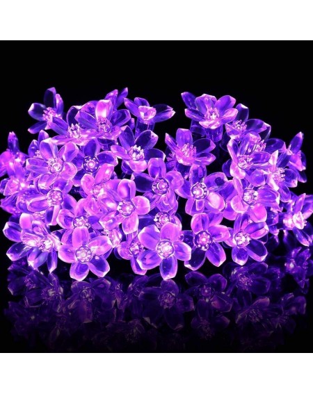 Outdoor String Lights Solar Christmas String Lights- 21ft 50 LED Halloween Purple String Lights- Fairy Blossom Lights String-...