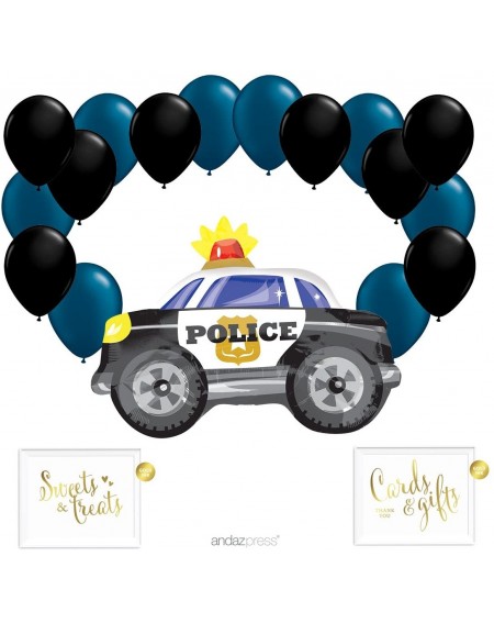 Balloon Party Kit with Gold Ink Signs- Police Car with Black and Navy Blue Latex Balloons- 19-Piece Kit - C3182EURWLQ