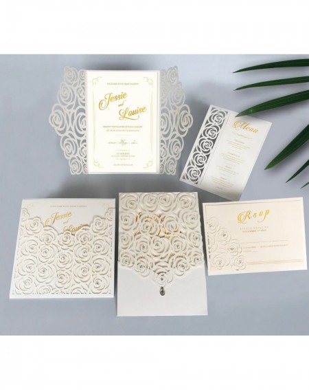 Invitations 25Pcs Pocket Rose Wedding Invitations Elegant Wedding Invitation Wedding Shower Invitations - Set of 25 (Ivory - ...