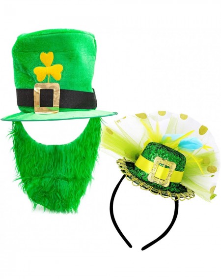 Hats St. Patrick's Day 2 Pack Lady & Gentlemen Hat with Green Leprechaun Top Hat & Beard and Headband with Top Hat Saint Patr...