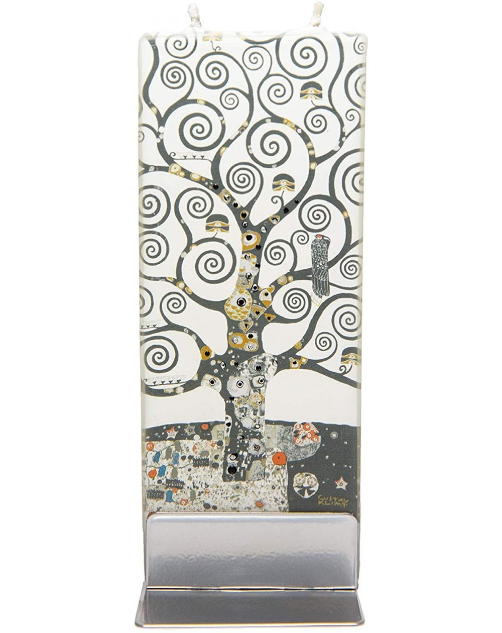 Candles Hand Painted Flat Candle - Gustav Klimt Tree of Life Artwork - Unscented- Dripless- Smokeless- Decorative - Unique Gi...
