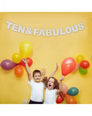 Banners Ten & Fabulous Silver Glitter Birthday Banner Perfect for 10th Birthday Gift Ten Years Old Bday Party Decorations - S...