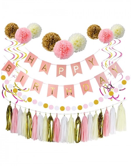 Party Packs Birthday Decorations Pink and Gold Happy Birthday Party Supplies for Girl Women - CL19EEE8QRO $20.07