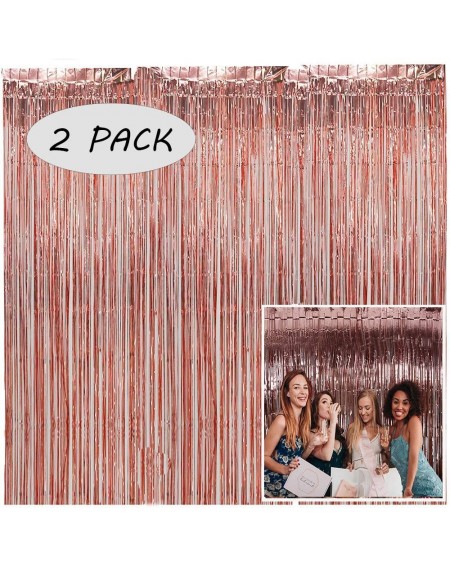 Photobooth Props Birthday Backdrop Rose Gold Metallic Curtains for Birthday Decorations-2 Pack - Rose Gold - C51960E3LNO $10.17