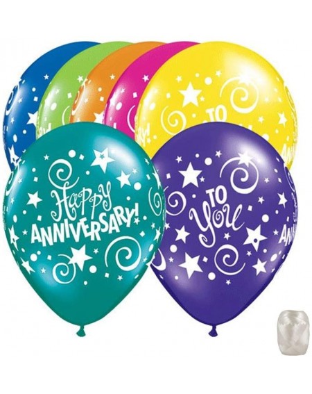 Balloons 10 Pack 11 Inch Happy Anniversary Assorted Color Latex Balloons with Matching Ribbons - CP18SQL63NI $19.32