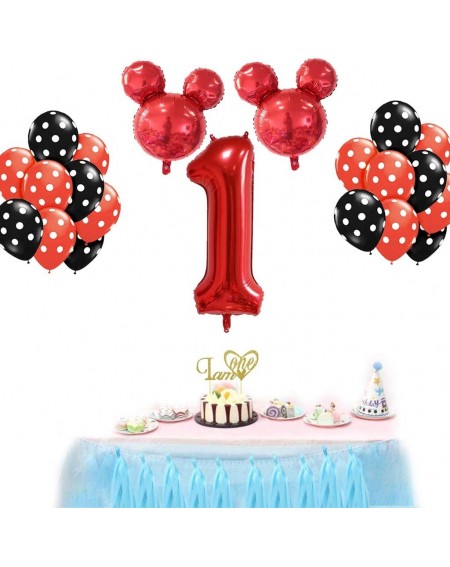 Balloons 13Pcs 1st Birthday Balloon Decorations- Balloon 1th Red Mouse Head Balloons and Red Black Wave Point Balloons for Cr...