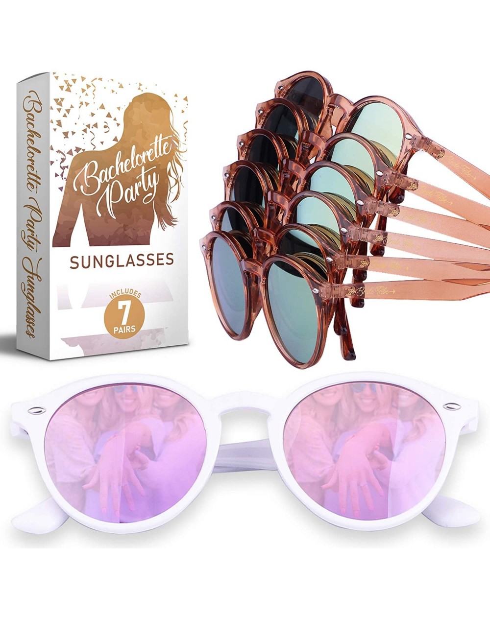 Party Packs Bachelorette Party Sunglasses Bride Tribe Rose Gold Lens Glasses- Bridal Shower Gift and Favors - Instagram Bache...