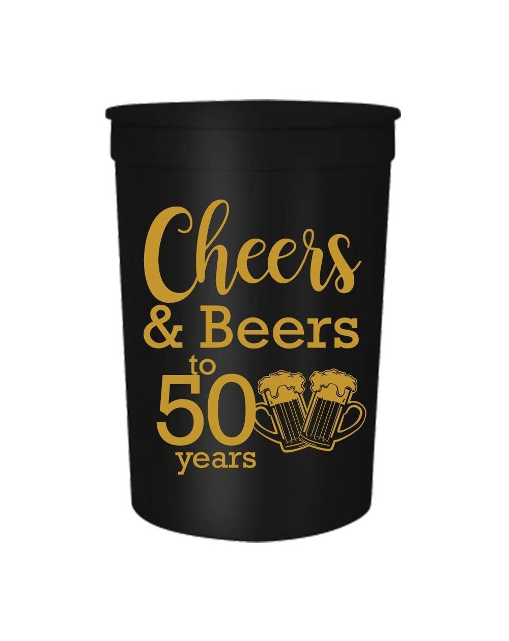 Party Tableware Cheers and Beers to 50 Years Birthday Party Cups- Set of 12- 16oz Black and Gold Stadium 50 Birthday Cups- Pe...