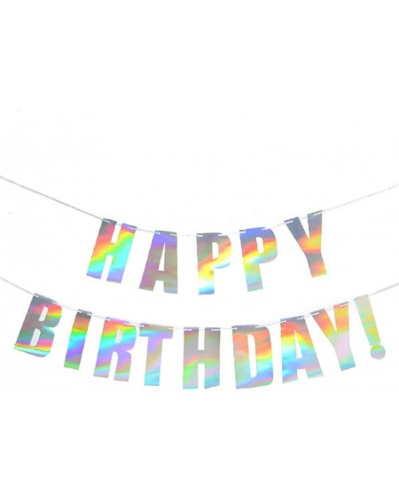 Banners & Garlands Holographic Happy Birthday Banner- Iridescent Hanging Bunting String Flag Garland for Unicorn Parties- Und...