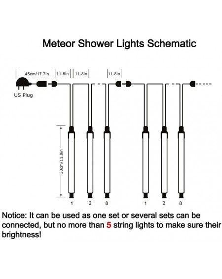 Outdoor String Lights Falling Rain Lights Meteor Shower Lights Christmas Lights 30cm 8 Tube 144 LEDs- Falling Rain Drop Icicl...