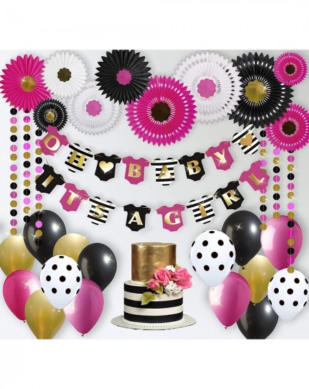 Banners & Garlands Baby Shower Decorations for Girl - Baby Girl Shower Decorations - Hot Pink Black Gold Balloons - It's A Gi...