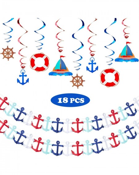 Party Packs 18 Pieces Nautical Party Supplies- Includes Nautical Anchor Garland Nautical Party Themed Hanging Banner and Naut...