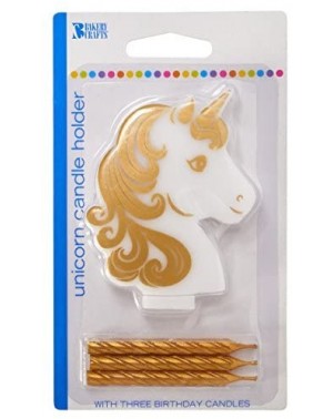Birthday Candles Golden Unicorn Birthday Candle Holder With Three Gold Candles - CR18W7ARYIX $6.94