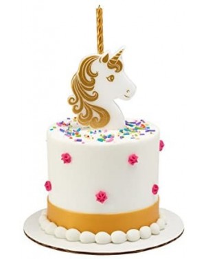 Birthday Candles Golden Unicorn Birthday Candle Holder With Three Gold Candles - CR18W7ARYIX $6.94