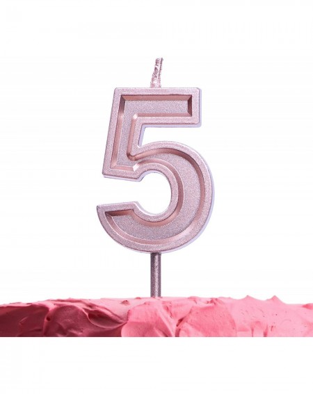 Birthday Candles Number 5 Birthday Candle - Rose Gold Number Five Candle on Stick - Elegant Pink Number Candles for Birthday ...